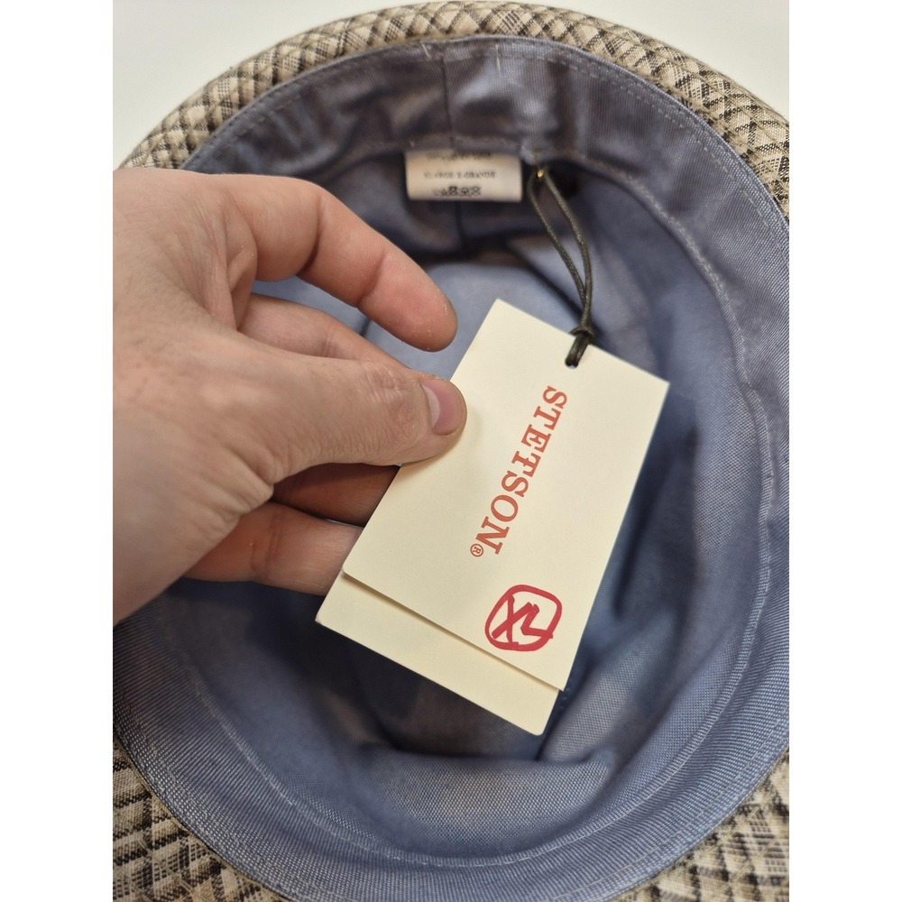 Stetson Fedora Hat Men's XL Beige Check Flax Linen Lined Summer Casual - Picture 5 of 8